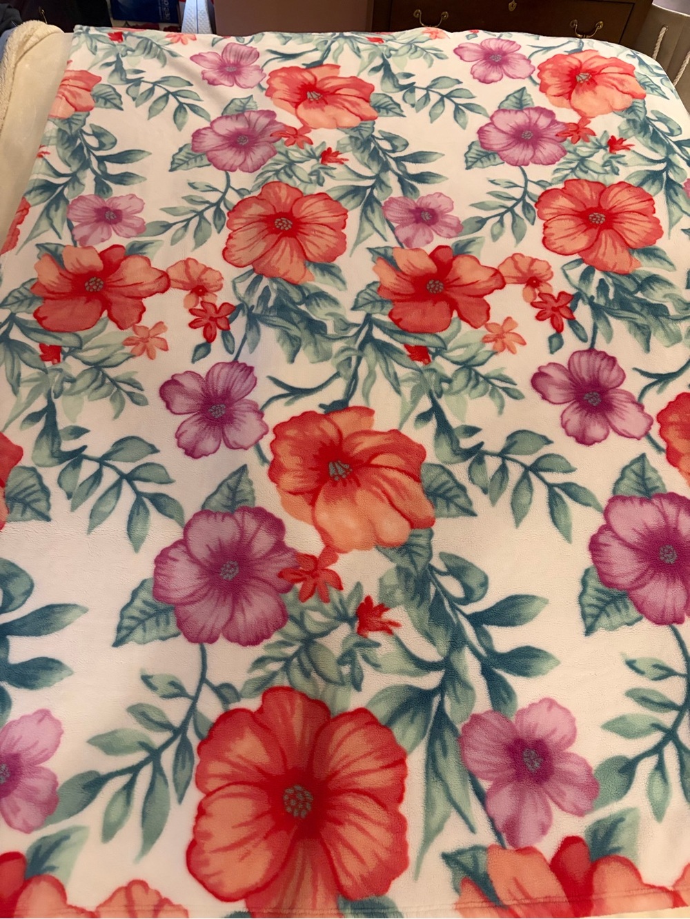 Floral Coral & Purple Plush Blanket